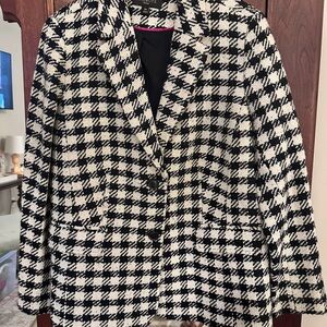 Talbots Navy and White Blazer Classic Checkered Design